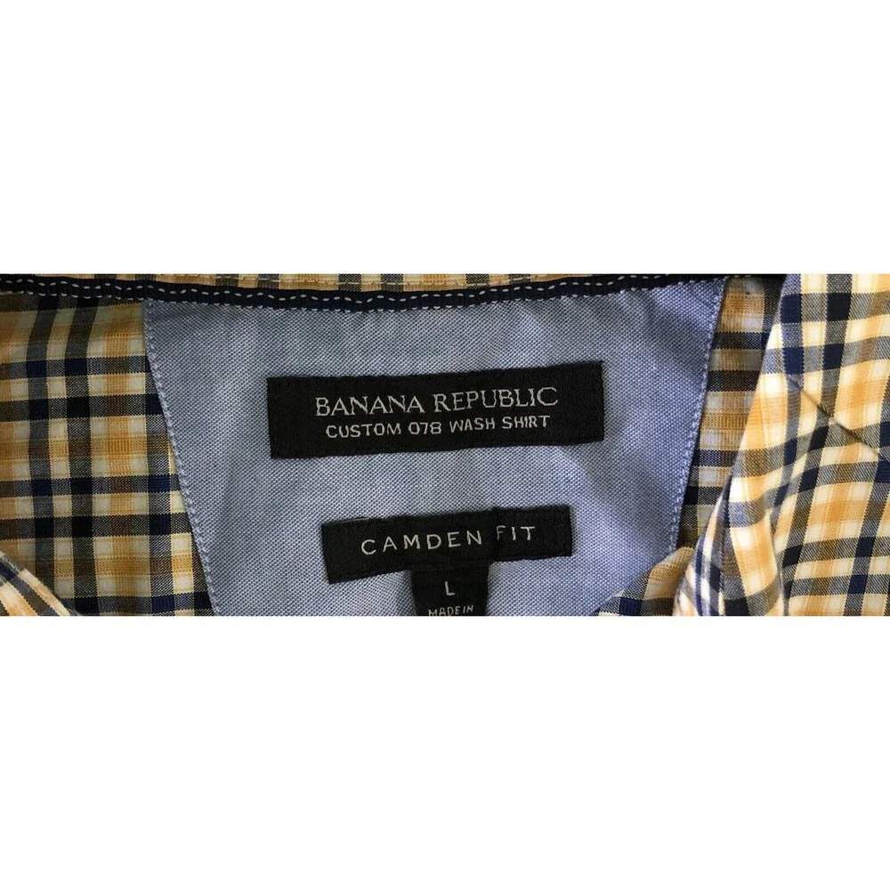 Banana Republic Oxford Shirt L Camden Yellow/blue Plaid ButtonUp Academia Preppy